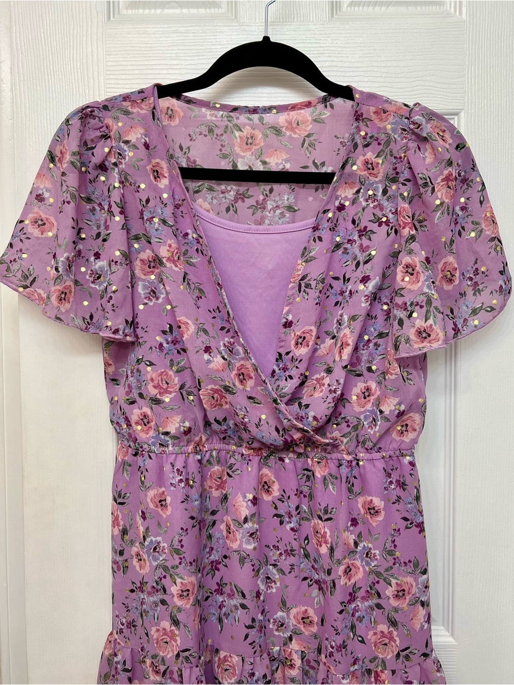 Girl's Lilac Floral Wrap-Style Dress with Tank Liner